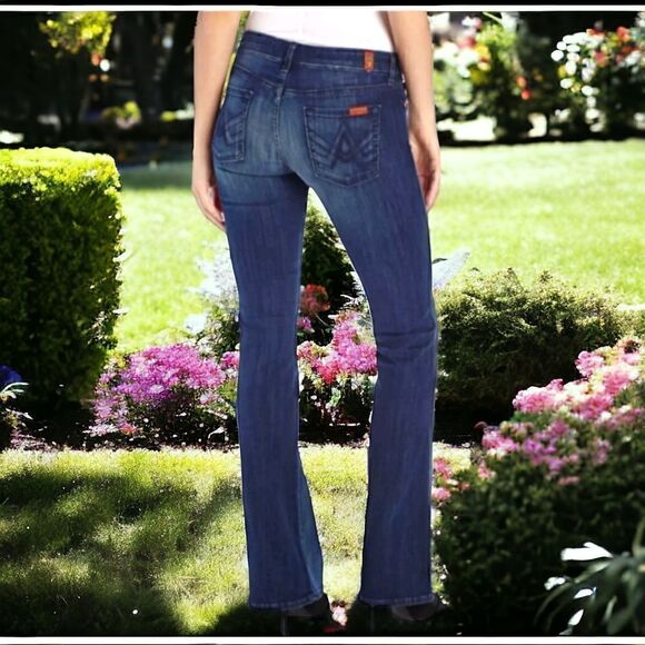 7 For All Mankind A Pocket Jeans 30 NEW Rhinestones Bootcut Low Rise Y2K Stretch - Picture 1 of 16